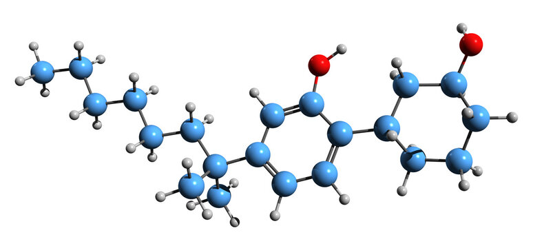  3D image of CP 47.497 skeletal formula - molecular chemical structure of synthetic cannabinoid isolated on white background