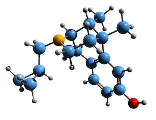 3D image of Cyclazocine skeletal formula - molecular chemical structure of opioid agonist-antagonist  isolated on white background