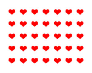 red hearts on white background pixel