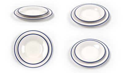 White plate with a blue border. Table setting. 3D render.