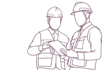 hand drawn engineer team discussion illustration