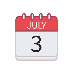 Calendar icon of 3 July. Date and month. Flat vector illustration..
