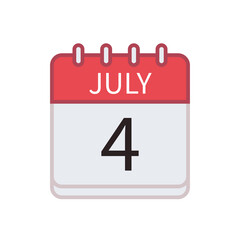 Calendar icon of 4 July. Date and month. Flat vector illustration..