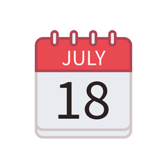 Calendar icon of 18 July. Date and month. Flat vector illustration..