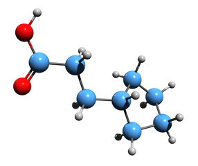 Obraz premium 3D image of Cypionic acid skeletal formula - molecular chemical structure of cyclopentylpropionic acid isolated on white background