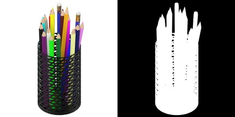 3D rendering illustration of some pencils in a cup