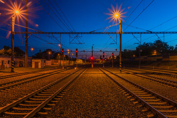 Hostivar station in Prague with sunset color evening
