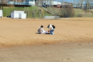 Photo shoot , on the lake beach in early spring