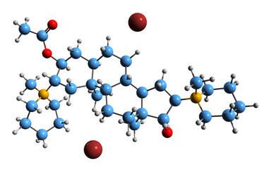  3D image of Dacuronium bromide skeletal formula - molecular chemical structure of aminosteroid isolated on white background
