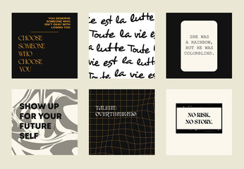 Set of instagram quotes for stories or post.Motivational words for social media. Set of reminders for personal blog or shop. Engagement booster.