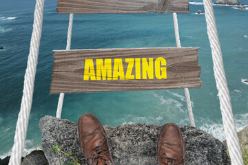 Amazing text on dangerous bridge for motivation concept on path to success.