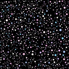 Fototapeta na wymiar Colorful stars and circles pattern on the black background. Vector illustration.