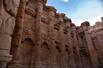 Stone details of the  Temple of Bacchus, Heliopolis Roman ruins, Baalbek, Lebanon