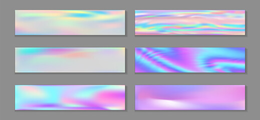 Holography luminous banner horizontal fluid gradient princess backgrounds vector set. Opalescence