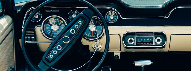 Old sports car dashboard, vintage film style image - Powered by Adobe