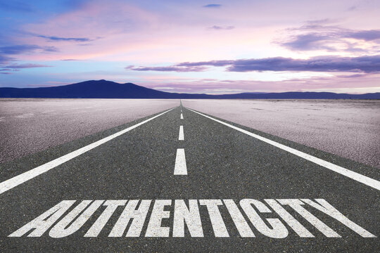 Authenticity Word For Genuine Concept Written On A Highway In Nature.