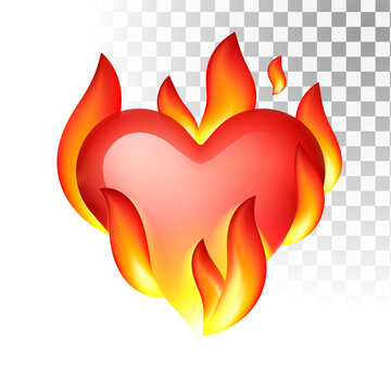 Heart in fire, hot emoji. Red burning heart with fire 