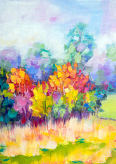 Autumn landscape. Colorful original oil painting impressionism