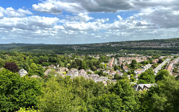 Landscape View, Over The Small Town Of Baildon, With Trees, Houses And Distant Hills Near, Baildon, UK