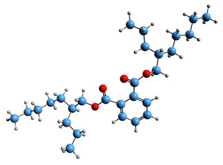 3D image of Di 2-propylheptyl phthalate skeletal formula - molecular chemical structure of DPHP isolated on white background
