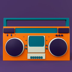 Colourful Old Boombox 3D render. Minimalistic illustration, modern design, isolated object.