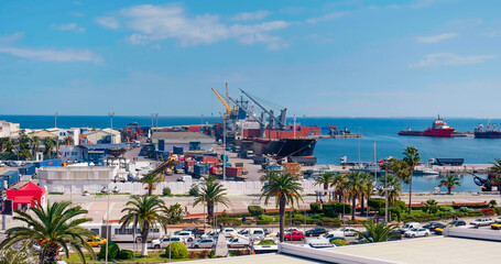 Port of Sousse, Tunisia, Container ship in export and import business and logistics. Water...