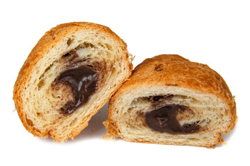 French croissant with chocolate isolated on the white background