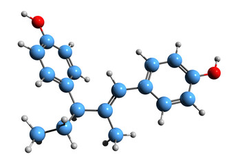  3D image of Dianol skeletal formula - molecular chemical structure of nonsteroidal estrogen isolated on white background