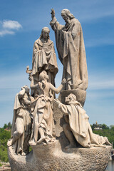 Statue of St. Cyril and St. Methodius on Charles bridge, Prague. Czech Republic