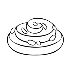 snail bun with almonds, cake dessert, hand-drawn illustration