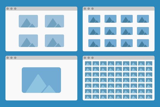 desktop interface window folders with picture icons isolated simple ui vector flat illustration
