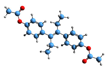  3D image of Diethylstilbestrol diacetate skeletal formula - molecular chemical structure of nonsteroidal estrogen isolated on white background
