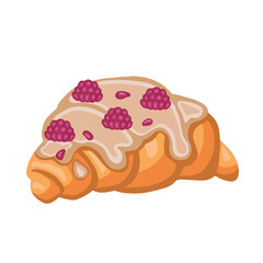 croissant with raspberries, cake dessert, hand-drawn illustration