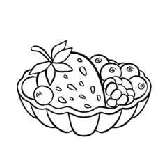shortbread basket with berries, cake dessert, hand-drawn illustration