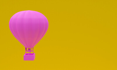 3d illustration, hot air balloon, yellow background, copy space, 3d rendering