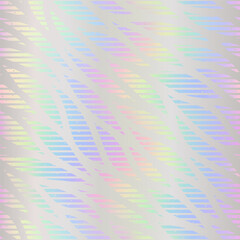 Holographic seamless pattern. Iridescent background. Repeated rainbow patern. Hologram texture. Repeating holograph foil printed. Neon printing. Pearlescent design for prints. Vector illustration