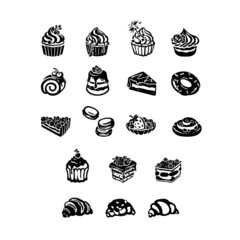 set of sweets cake dessert, hand-drawn illustration. Vector illustration