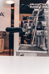 Close-up detail of a professional for making coffee in restaurant