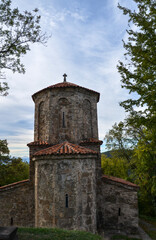 Fototapeta na wymiar View of small orthodox Church of Archangel in Nekresi monastery, Alazani valley, Kakheti region, Georgia