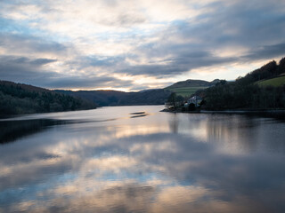 Sunset reflected in Ladybower Reservoir 