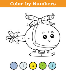 funny coloring by numbers vector educational game with cartoon helicopter for kids