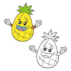 Vector illustration coloring page of cartoon pineapple with example  for children and scrap book