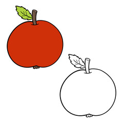 Vector illustration coloring page of doodle apple with example  for children and scrap book