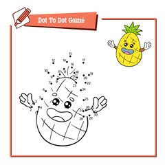vector educational game illustration of dot to dot puzzle with cartoon pineapple