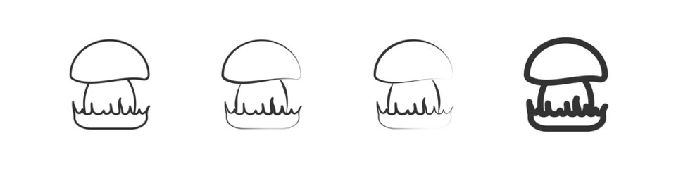 Mushroom icons. Set of vector illustrations of mushroom drawings, black lines on a white background.