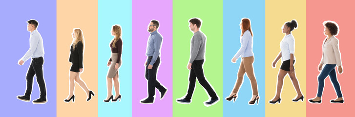 Male And Female College Students Walking In Row