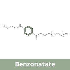 Chemical structure of benzonatate. It is a medication used to try to help with the symptoms of cough and hiccups.