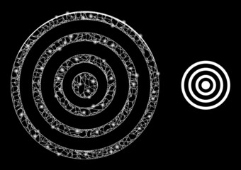 Net concentric circles frame icon with lightspots. Illuminated vector constellation is created from concentric circles pictogram. Vector carcass net concentric circles icon.