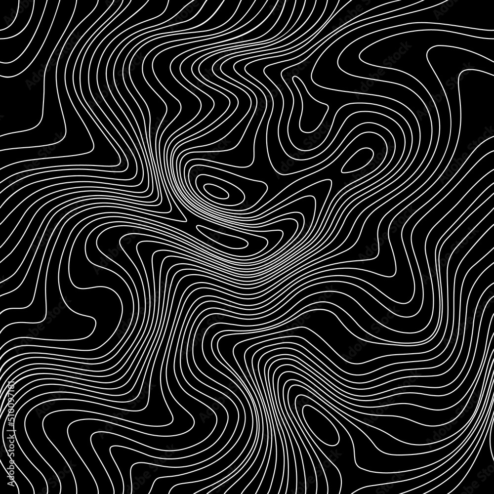 Aufkleber Black Abstract Weather Map. Topographic Map Lines, Contour Background. Geographic Seamless Pattern Meteorological Linear Pattern. Vector Temperature Card