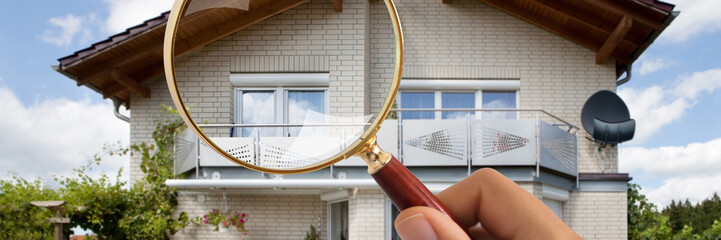 Person's Hand Holding Magnifying Glass Over Luxury House